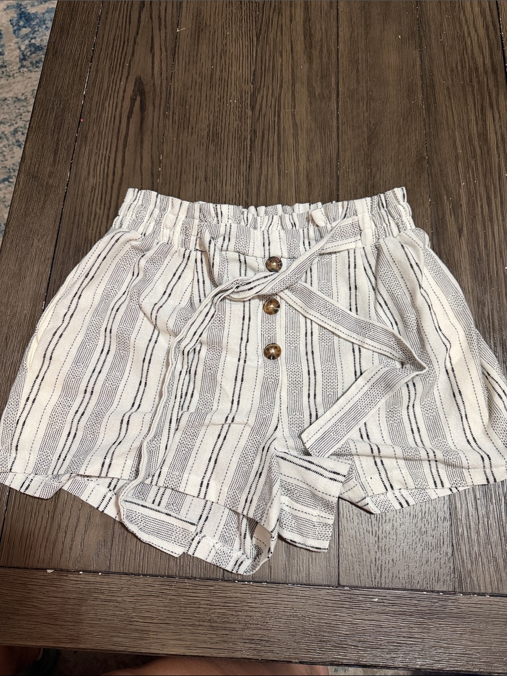 Sienna Sky White and Black Striped Tie-Waist High Waist Shorts